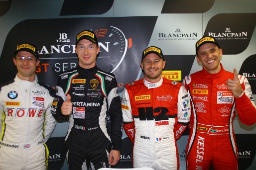OVERALL POLE POSITION #16 GRT GRASSER RACING TEAM (AUT) LAMBORGHINI HURACAN GT3 MIRKO BORTOLOTTI (ITA) #99 ROWE RACING (DEU) ALEXANDER SIMS (GBR)  #74 ISR (CZE) AUDI R8 LMS GT3 FRANCK PERERA (FRA) #111 KESSEL RACING (CHE) FERRARI 458 ITALIA GT3 DAVID PERE | OLIVIER BEROUD / VISION SPORT AGENCY