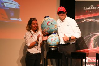 SOPHIE PEYRAT (FRA) SRO MOTORSPORT GROUP AND CHRIS REINKE (DEU) AUDI SPORT WITH INTERCONTINENTAL GT CHALLENGE MANUFACTURER TROPHY
