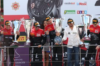 #888 KESSEL RACING (CHE) FERRARI 488 GT3 JACQUES DUYVIER (BEL) MARCO ZANUTTINI (ITA) DAVID PEREL (ZAF) NIKI CADEI (ITA) AM CUP CATEGORY WINNER WITH TEAM OWNER RONNIE KESSEL (CHE) TEAM OWNER