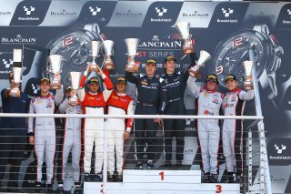 PODIUM OF THE QUALIFYING RACE 1ST OVERALL #86 HTP MOTORSPORT (DEU) MERCEDES AMG GT3 JULES SZYMKOVIAK (NDl) BERND SCHNEIDER (DEU) - 2ND OVERALL #74 ISR (CZE) AUDI R8 LMS GT3 FRANCK PERERA (FRA) MARLON STOCKINGER (PHL) - 3RD OVERALL #33 BELGIAN AUDI CLUB TE