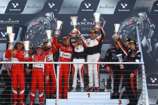 PODIUM OF THE PRO AM CLASS - 1ST IN PRO AM CLASS #87 AKKA ASP (FRA) MERCEDES AMG GT3 JEAN LUC BEAUBELIQUE (FRA) MORGAN MOULLIN TRAFFORT (FRA) 2ND IN PRO AM CLASS #11 KESSEL RACING (CHE) FERRARI 488 GT3 MICHEL BRONISZEWKI (POL) GIACOMO PICCINI (ITA) 3RD IN