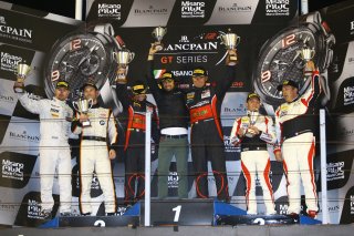 #11 KESSEL RACING (CHE) FERRARI 488 GT3 MICHEL BRONISZEWKI (POL) GIACOMO PICCINI (ITA) WINNER IN PRO AM CLASS + #12 BOUTSEN GINION (BEL) BMW M6 GT3 MAXIME MARTIN (BEL) SECOND + #87 AKKA ASP (FRA) MERCEDES AMG GT3 JEAN LUC BEAUBELIQUE (FRA) MORGAN MOULLIN 