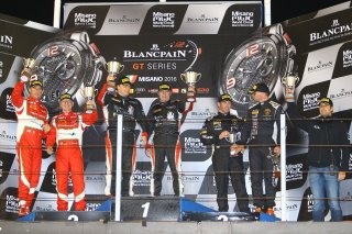 #66 BLACK PEARL RACING (DEU) FERRARI 458 ITALIA GT3 STEVE PARROW (DEU) CHRISTIAN HOOK (DEU) WINNER IN AM CLASS + #55 AF CORSE (ITA) FERRARI 458 ITALIA GT3 CLAUDIO SDANEWITSCH (DEU) STEPHANE LEMERET (BEL) SECOND + #963 X BIONIC RACING TEAM (CHE) LAMBORGHIN