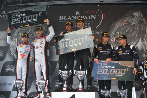 #58 GARAGE 59 (GBR) MCLAREN 650 S GT3 ALVARO PARENTE (PRT) ROB BELL (GBR) OVERALL WINNERS - #28 BELGIAN AUDI CLUB TEAM WRT (BEL) AUDI R8 LMS GT3 WILL STEVENS (GBR) RENE RAST (DEU) SECOND OVERALL - #86 HTP MOTORSPORT (DEU) MERCEDES AMG GT3 JULES SZYMKOVIAK | OLIVIER BEROUD / VISION SPORT AGENCY