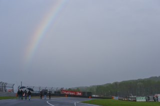 RAINBOW OVER THE RACETRACK OF BRANDS HATCH DURING THE TRACK WALK
