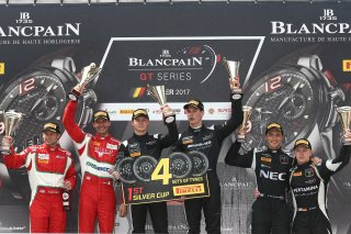 #85 MERCEDES AMG TEAM HTP MOTORSPORT (DEU) MERCEDES AMG GT3 JULES SZYMKOWIAK (NDL) FABIAN SCHILLER (DEU) WINNER IN SILVER CUP #55 SPIRIT OF RACING (CHE) FERRARI 488 GT3 PHIL QUAIFE (GBR) LORENZO CASE (ITA) SECOND IN SILVER CUP #85 MERCEDES AMG TEAM HTP MO