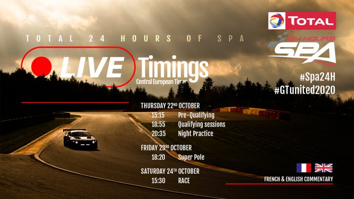  Uitgebreide en wereldwijde online en TV-verslaggeving voor Total 24 Hours of Spa 2020