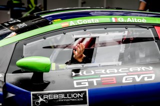 #163 Emil Frey Racing CHE Lamborghini Huracan GT3 Evo - Giacomo Altoè ITA Albert Costa ESP, Pit Lane, Qualifying 1

