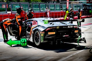 #63 Orange 1 FFF Racing Team CHN Lamborghini Huracan GT3 Evo - Andrea Caldarelli ITA Marco Mapelli ITA Dennis Lind DNK, Pit Lane, Pre-qualifying
