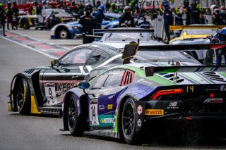 #14 Emil Frey Racing CHE Lamborghini Huracan GT3 Evo - Norbert Siedler AUT Mikäel Grenier CAN Riccardo Feller CHE, #9 K-Pax Racing USA Bentley Continental GT3 - Andy Soucek ESP Jordan Pepper ZAF Alvaro Parente PRT, Official Test Session, Pitlane
