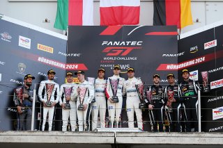 Gold Podium (l-r) #777 - AlManar Racing by GetSpeed - Al Faisal AL ZUBAIR - Dominik BAUMANN - Mikael GRENIER - Mercedes-AMG GT3 EVO, #25 - Sainteloc Racing - Paul EVRARD - Gilles MAGNUS - Jim PLA - Audi R8 LMS GT3 EVO II, #77 - Haupt Racing Team - Arjun M