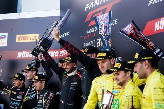 Pro Podium (l-r) #22 - Schumacher CLRT - Dorian BOCCOLACCI - Ayhancan GUVEN - Laurin HEINRICH - Porsche 911 GT3 R (992), #163 - GRT - Grasser Racing Team - Jordan PEPPER - Franck PERERA - Marco MAPELLI - Lamborghini Huracan GT3 EVO2, #48 - Mercedes-AMG Te