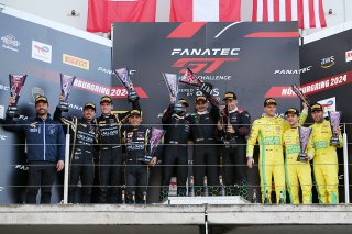 Pro Podium (l-r) #22 - Schumacher CLRT - Dorian BOCCOLACCI - Ayhancan GUVEN - Laurin HEINRICH - Porsche 911 GT3 R (992), #163 - GRT - Grasser Racing Team - Jordan PEPPER - Franck PERERA - Marco MAPELLI - Lamborghini Huracan GT3 EVO2, #48 - Mercedes-AMG Te