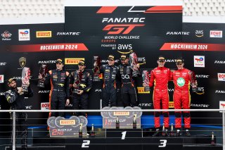 Race 2 Silver Podium (l-r) #10 - Boutsen VDS - Aurelien PANIS - Cesar GAZEAU - Mercedes-AMG GT3 EVO, #30 – Team WRT – Sam DE HAAN – Calan WILLIAMS – BMW M4 GT3, #52 – AF Corse – Jef MACHIELS – Sean HUDSPETH – Ferrari 296 GT3  