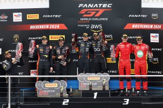 Race 2 Silver Podium (l-r) #10 - Boutsen VDS - Aurelien PANIS - Cesar GAZEAU - Mercedes-AMG GT3 EVO, #30 – Team WRT – Sam DE HAAN – Calan WILLIAMS – BMW M4 GT3, #52 – AF Corse – Jef MACHIELS – Sean HUDSPETH – Ferrari 296 GT3  
