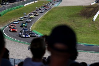 Start of Race 2 - #6 – LIQUIMOLY Team Engstler by OneGroup – Luca ENGSTLER – Max HOFER - Audi R8 LMS GT3 EVO II leads #99 – Tresor Attempto Racing – Ricardo FELLER – Alex AKA – Audi R8 LMSGT3 EVO II 