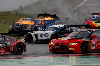 #66 - Tresor Attempto Racing - Dylan PEREIRA - Audi R8 LMS GT3 EVO II and #57 – Winward Racing – Reece BARR – Mercedes-AMG GT3 EVO crash at the start of Race 1
