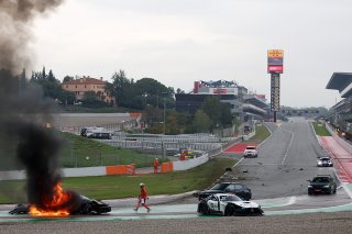 #66 - Tresor Attempto Racing - Dylan PEREIRA - Audi R8 LMS GT3 EVO II and #57 – Winward Racing – Reece BARR – Mercedes-AMG GT3 EVO crash at the start of Race 1