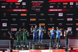 Overall Podium (l-r) #7 – Comtoyou Racing – Mattia DRUDI – Nicolas BAERT – Aston Martin Vantage AMR GT3 EVO, #96 - Rutronik Racing – Patric NIEDERHAUSER – Sven MULLER – Porsche 911 GT3 R (992), #159 – Garage 59 – Benjamin GOETHE – Tom GAMBLE – McLaren 720