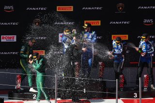 Overall Podium (l-r) #7 – Comtoyou Racing – Mattia DRUDI – Nicolas BAERT – Aston Martin Vantage AMR GT3 EVO, #96 - Rutronik Racing – Patric NIEDERHAUSER – Sven MULLER – Porsche 911 GT3 R (992), #159 – Garage 59 – Benjamin GOETHE – Tom GAMBLE – McLaren 720
