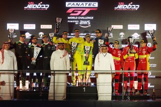 Overall Podium of #163 - GRT - Grasser Racing Team - Jordan PEPPER - Franck PERERA - Marco MAPELLI - Lamborghini Huracan GT3 EVO2, #48 - Mercedes-AMG Team MANN-Filter – Lucas AUER - Maro ENGEL - Daniel MORAD - Mercedes-AMG GT3 EVO and #51 - AF Corse - Fra