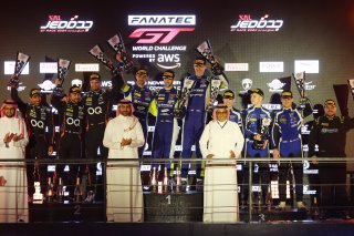 Bronze Cup Podium of #30 - OQ By OMAN RACING - Ahmad AL HARTHY - Sam DE HAAN - Jens KLINGMANN - BMW M4 GT3, #97 - Rutronik Racing - Dustin BLATTNER - Dennis MARSCHALL - Loek HARTOG - Porsche 911 GT3 R (992) and #158 - Garage 59 - Mark SANSOM - James BALDW