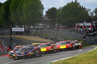 GT World Challenge powered by AWS Sprint Cup at Brands Hatch - Start of Race 1 - #69 - Emil Frey Racing - Thierry VERMEULEN - Chris LULHAM - Ferrari 296 GT3  leads #51 - AF Corse - Francorchamps Motors - Alessio ROVERA - Vincent ABRIL - Ferrari 296 GT3