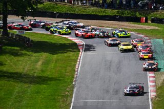 GT World Challenge powered by AWS Sprint Cup at Brands Hatch - Start of Race 1 - #69 - Emil Frey Racing - Thierry VERMEULEN - Chris LULHAM - Ferrari 296 GT3  leads 