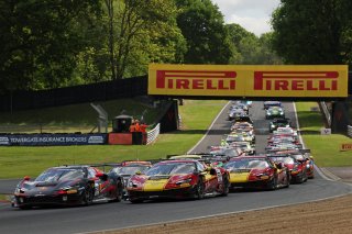 GT World Challenge powered by AWS Sprint Cup at Brands Hatch - Start of Race 1 - #69 - Emil Frey Racing - Thierry VERMEULEN - Chris LULHAM - Ferrari 296 GT3  leads #51 - AF Corse - Francorchamps Motors - Alessio ROVERA - Vincent ABRIL - Ferrari 296 GT3