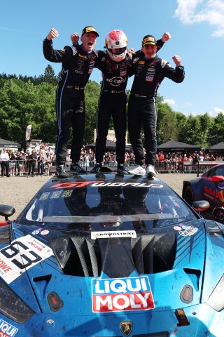 #63 - GRT - Grasser Racing Team - Mirko BORTOLOTTI - Jordan PEPPER - Luca ENGSTLER - Lamborghini Huracan GT3 EVO2 celebrates winning the CrowdStrike 24 Hours of Spa