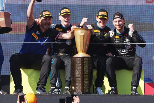 #63 - GRT - Grasser Racing Team - Mirko BORTOLOTTI - Jordan PEPPER - Luca ENGSTLER - Lamborghini Huracan GT3 EVO2 celebrates winning the CrowdStrike 24 Hours of Spa | SRO / JEP