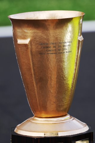 #7 - Comtoyou Racing - Marco SORENSEN - Nicki THIIM - Mattia DRUDI - Aston Martin Vantage AMR GT3 EVO and the Spa 24 Hours winning trophy  | SRO / JEP