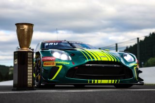 #7 - Comtoyou Racing - Marco SORENSEN - Nicki THIIM - Mattia DRUDI - Aston Martin Vantage AMR GT3 EVO and the Spa 24 Hours winning trophy 