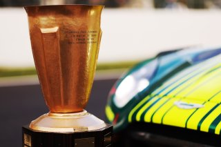 #7 - Comtoyou Racing - Marco SORENSEN - Nicki THIIM - Mattia DRUDI - Aston Martin Vantage AMR GT3 EVO and the Spa 24 Hours winning trophy  | SRO / JEP