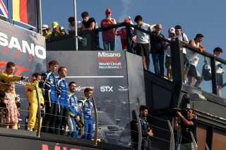 Race 2 Overall  Podium (l-r) #48 - Winward Racing - Lucas AUER - Maro ENGEL - Mercedes-AMG GT3 EVO, #59 - Garage 59 - Marvin KIRCHHOFER - Benjamin GOETHE - McLaren 720S GT3 EVO, #96 - Rutronik Racing - Patric NIEDERHAUSER - Sven MULLER - Porsche 911 GT3 R