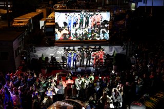 Race 1 Overall Podium (l-r) #96 - Rutronik Racing - Patric NIEDERHAUSER - Sven MULLER - Porsche 911 GT3 R (992), #63 - GRT - Grasser Racing Team - Luca ENGSTLER - Jordan PEPPER - Lamborghini Huracan GT3 EVO2, #32 - Team WRT - Charles WEERTS - Kelvin VAN D