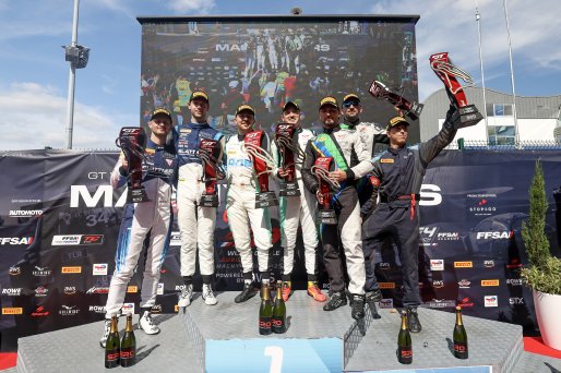 Race 2 Bronze Podium (l-r) #74 - Kessel Racing - Dennis MARSCHALL - Dustin BLATTNER - Ferrari 296 GT3, #81 - Winward Racing - Marvin DIENST - Rinat SALIKHOV - Mercedes-AMG GT3 EVO, #85 - Imperiale Racing - Loris SPINELLI - Dmitriy GVAZAVA - Lamborghini Hu | SRO / JEP