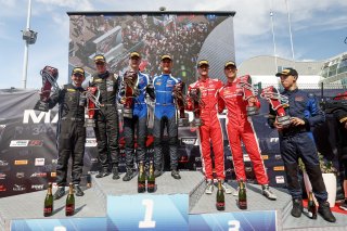 Race 2 Overall Podium (l-r) #63 - GRT - Grasser Racing Team - Luca ENGSTLER - Jordan PEPPER - Lamborghini Huracan GT3 EVO2, #59 - Garage 59 - Marvin KIRCHHOFER - Benjamin GOETHE - McLaren 720S GT3 EVO, #32 - Team WRT - Charles WEERTS - Kelvin VAN DER LIND