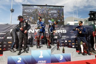 Race 2 Overall Podium (l-r) #63 - GRT - Grasser Racing Team - Luca ENGSTLER - Jordan PEPPER - Lamborghini Huracan GT3 EVO2, #59 - Garage 59 - Marvin KIRCHHOFER - Benjamin GOETHE - McLaren 720S GT3 EVO, #32 - Team WRT - Charles WEERTS - Kelvin VAN DER LIND