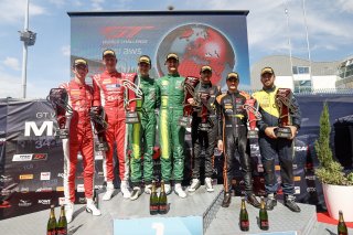 Race 2 Silver Podium (l-r) #992 - Paradine Competition - Maxime OOSTEN - Mex JANSEN - BMW M4 GT3 EVO, #21 - Comtoyou Racing - Jamie DAY - Kobe PAUWELS - Aston Martin Vantage AMR GT3 EVO, #10 - Boutsen VDS - Aurelien PANIS - Cesar GAZEAU - Mercedes-AMG GT3