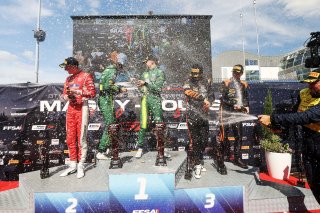 Race 2 Silver Podium (l-r) #992 - Paradine Competition - Maxime OOSTEN - Mex JANSEN - BMW M4 GT3 EVO, #21 - Comtoyou Racing - Jamie DAY - Kobe PAUWELS - Aston Martin Vantage AMR GT3 EVO, #10 - Boutsen VDS - Aurelien PANIS - Cesar GAZEAU - Mercedes-AMG GT3