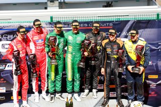 Race 2 Silver Podium (l-r) #992 - Paradine Competition - Maxime OOSTEN - Mex JANSEN - BMW M4 GT3 EVO, #21 - Comtoyou Racing - Jamie DAY - Kobe PAUWELS - Aston Martin Vantage AMR GT3 EVO, #10 - Boutsen VDS - Aurelien PANIS - Cesar GAZEAU - Mercedes-AMG GT3