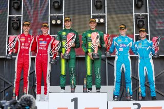 Race 1 Silver Podium (l-r) #992 - Paradine Competition - Maxime OOSTEN - Mex JANSEN - BMW M4 GT3 EVO, #21 - Comtoyou Racing - Jamie DAY - Kobe PAUWELS - Aston Martin Vantage AMR GT3 EVO, #30 - Team WRT - Giles STADSBADER - Matisse LISMONT - BMW M4 GT3 EVO