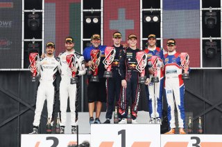 Race 2 Gold Podium (l-r) #89 - Lionspeed GP - Bastian BUUS - Bashar MARDINI - Porsche 911 GT3 R (992), #69 - Emil Frey Racing - Thierry VERMEULEN - Chris LULHAM - Ferrari 296 GT3, #25 - Sainteloc Racing - Paul EVRARD - Gilles MAGNUS - Audi R8 LMS GT3 EVO 