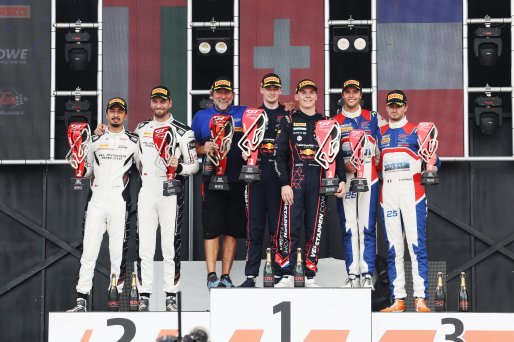 Race 2 Gold Podium (l-r) #89 - Lionspeed GP - Bastian BUUS - Bashar MARDINI - Porsche 911 GT3 R (992), #69 - Emil Frey Racing - Thierry VERMEULEN - Chris LULHAM - Ferrari 296 GT3, #25 - Sainteloc Racing - Paul EVRARD - Gilles MAGNUS - Audi R8 LMS GT3 EVO  | SRO / JEP