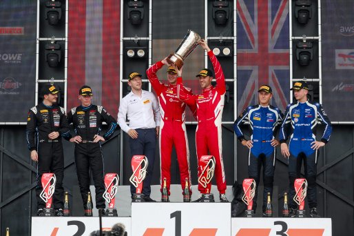 Race 2 Overall Podium (l-r) #63 - GRT - Grasser Racing Team - Luca ENGSTLER - Jordan PEPPER - Lamborghini Huracan GT3 EVO2, #32 - Team WRT - Charles WEERTS - Kelvin VAN DER LINDE - BMW M4 GT3 EVO, #59 - Garage 59 - Marvin KIRCHHOFER - Benjamin GOETHE - Mc | SRO / JEP