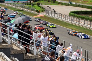 Start of Race 2 - #63 - GRT - Grasser Racing Team - Luca ENGSTLER - Jordan PEPPER - Lamborghini Huracan GT3 EVO2 leads
