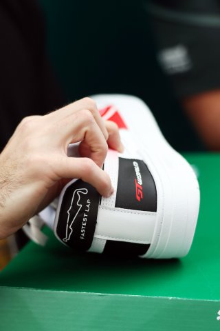 #7 - Comtoyou Racing - Nicki THIIM - Aston Martin Vantage AMR GT3 EVO recieves his customised shoes for fastest lap at Paul Ricard