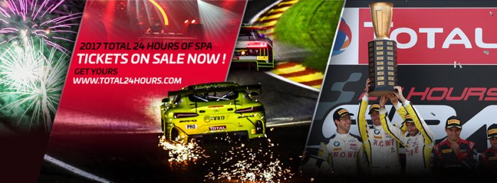 Ticketverkoop voor de Total 24 Hours of Spa 2017 start deze week
