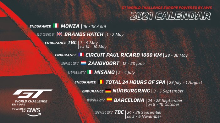 GT World Challenge Europe Powered by AWS confirms return to 10-round championship in 2021
